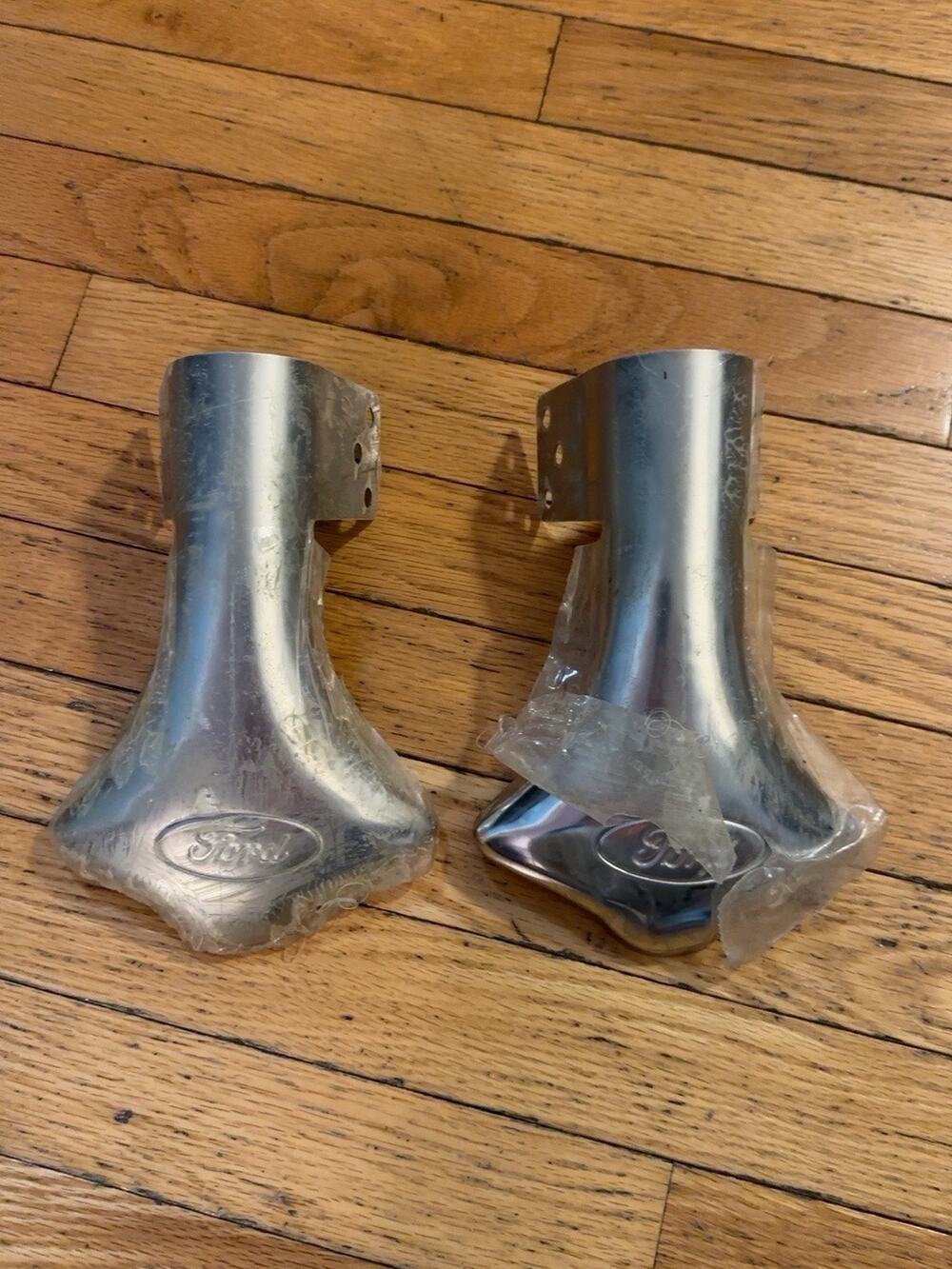 Pair Ford Oval Logo Stainless Exhaust Deflectors Vintage Style Tailpipe Tips 8”